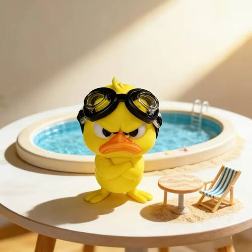 An Angry Chest Hugging Duck Ornament with Swimming Goggles,