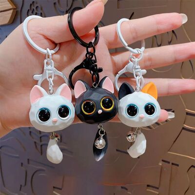 Cute Big Eye Cat Head Keychain Exquisite Anti-loss Cat Head