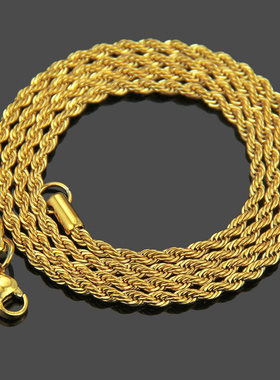 3mm Hip Hop Rope Chain Necklace Gold Silver Color Stainless