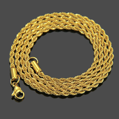 3mm Hip Hop Rope Chain Necklace Gold Silver Color Stainless