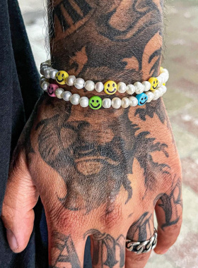 2022 New Fashion Smile Face Charm Bracelet Men Handmade 8mm