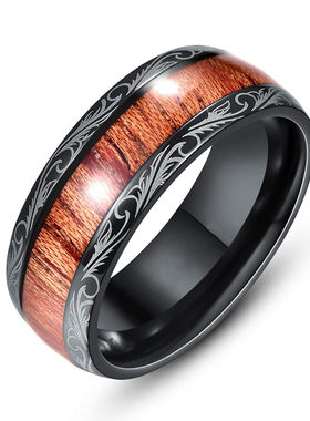 2023 Luxury 8mm Koa Wood Inlay Tungsten Celtic Ring For Men