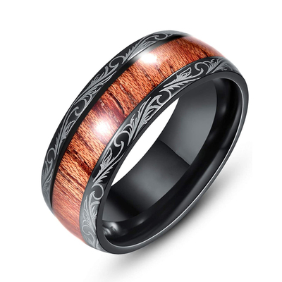 2023 Luxury 8mm Koa Wood Inlay Tungsten Celtic Ring For Men