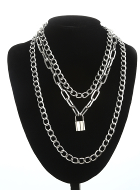 Layered Chain Necklace Cool Lock Goth Accessories Grunge