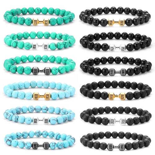 Natural Volcanic Stone Bracelet Men Matte Black Lave White