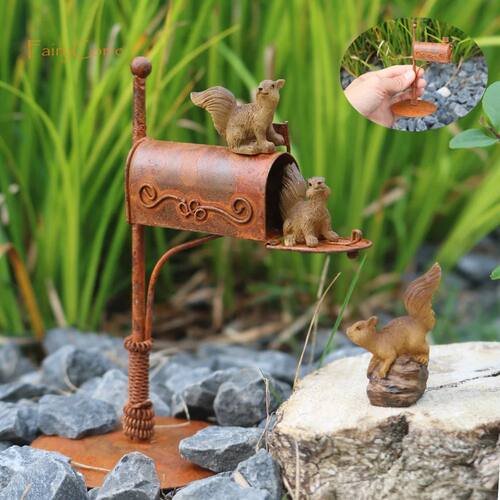 Garden Miniature Mailbox Resin Squirrels Vintage Metal Mini