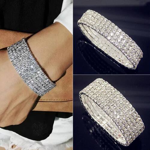 Full White AAA CZ Zircon Crystal Elastic Bracelet Bling