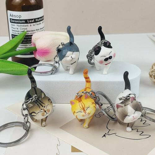 Cute Cats Ornament Keychain Pvc Kitten Figurine Animal
