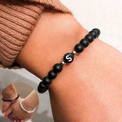 Initial Bracelet for Men and Woman Black Onyx 6mm Beads