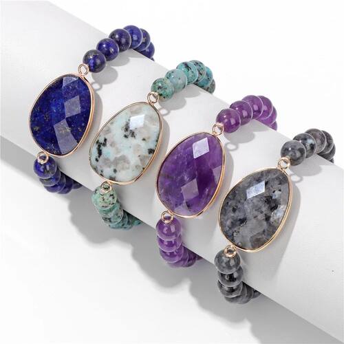 Natural Stone Charm Bracelets For Women Men Amethysts Lapis