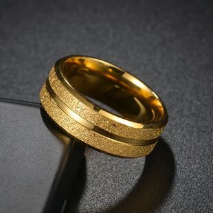 Frosted Color Trendy Men Rings Gold Steel 8mm Stainless