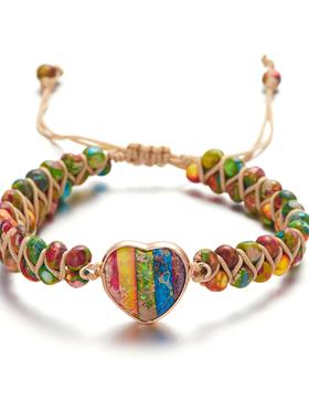 Multicolor Natural Stone Beads Heart Bracelet for Women Men