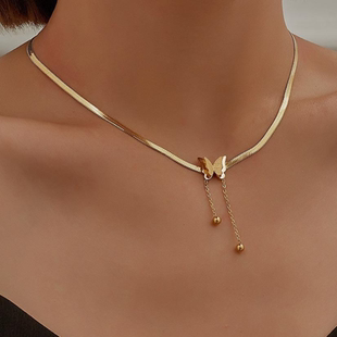 Vintage Butterfly Necklace Women Gold Color Stainless Steel