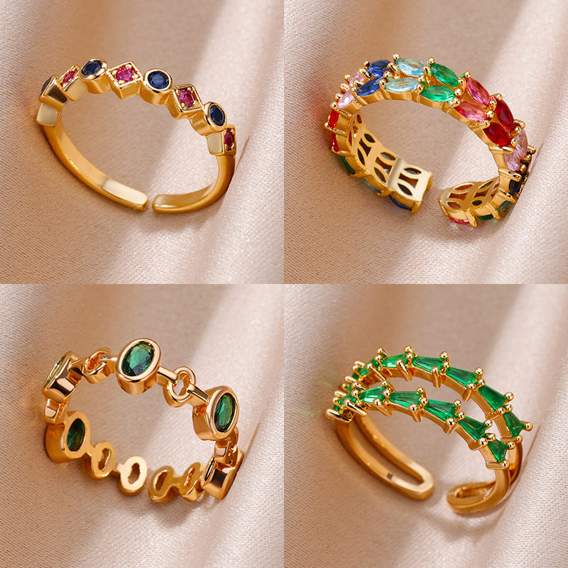 Stainless Steel Gold Plated Ring Fashion Colored Geometric
