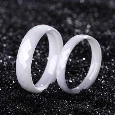 White Ceramic Rings for Women 4/6mm Diamond Cut Black Ring