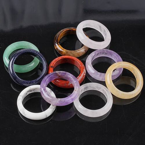 1pc Natural Stone Band Rings Amethyst Rose Quartz Obsidian