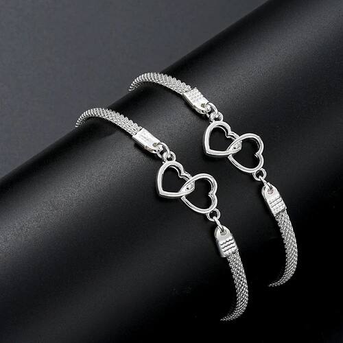 2 Pcs Set Love Heart Couple Bracelets for Women Men Silver