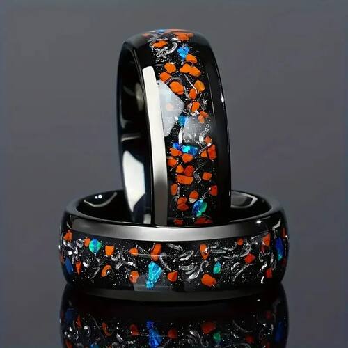 8mm Men Stainless Steel Rings Inlay Colorful Abalone Shell