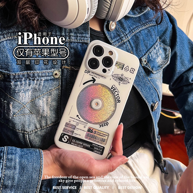 新款原创欧美个性设计潮牌时尚iphone14promax手机壳复古镭射唱片苹果13promax酷中性风嘻哈摇滚朋克风15