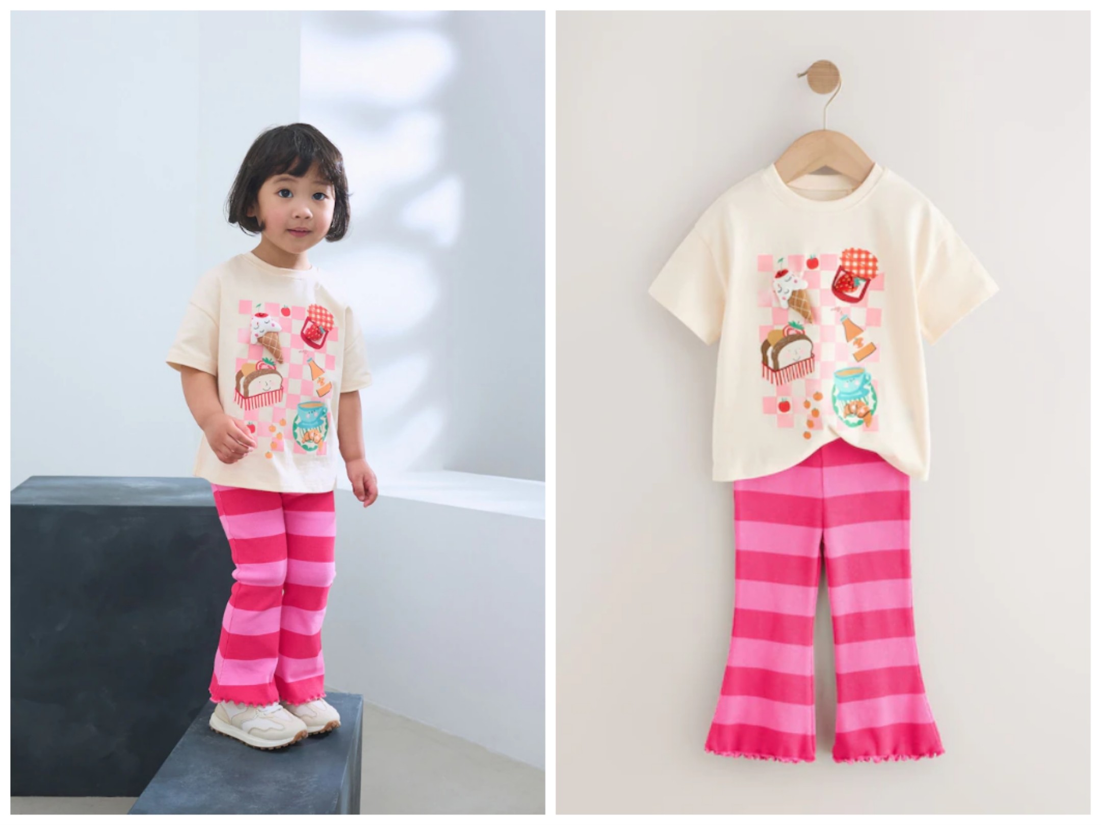 英国Next童装25春夏新女童宝宝粉色雪糕短袖T恤薄款长裤休闲套装