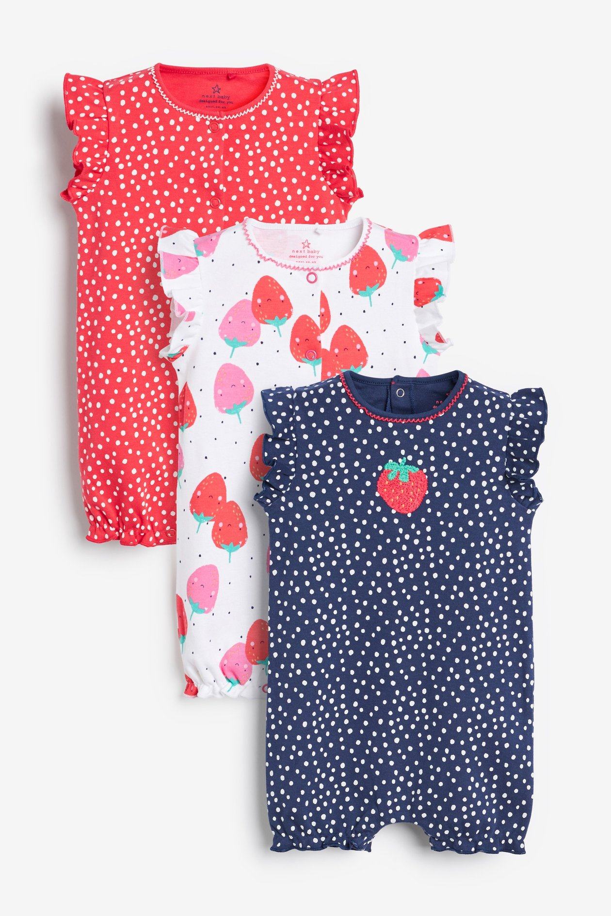 现货英国Next童装新女宝宝婴儿点点草莓短袖连体衣爬服连身衣