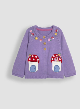 现货英国JoJoMaManBebe新款童装24秋冬女童紫色纯棉针织长袖开衫