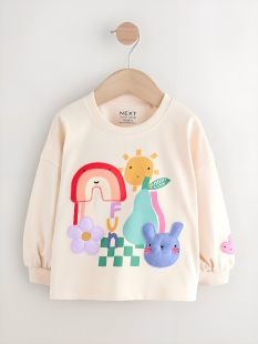 现货英国next童装正品春秋女童宝宝粉色彩虹纯棉圆领长袖T恤上衣