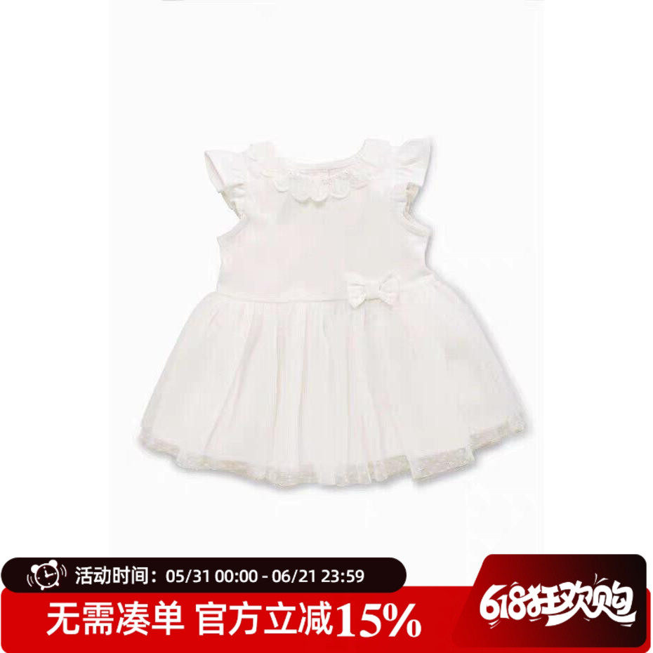 现货英国NEXT正品满月拍照女婴童米色蝴蝶结纱裙公主裙子连衣裙