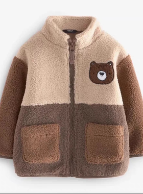 现货英国next童装男童男宝宝拼色小熊拉链棉袄外套夹克棉服棉衣