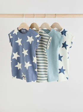 现货英国Next婴儿25春夏新款纯棉星星短袖连体衣男宝宝连身裤爬服