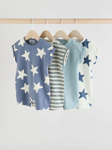 现货英国Next婴儿25春夏新款纯棉星星短袖连体衣男宝宝连身裤爬服