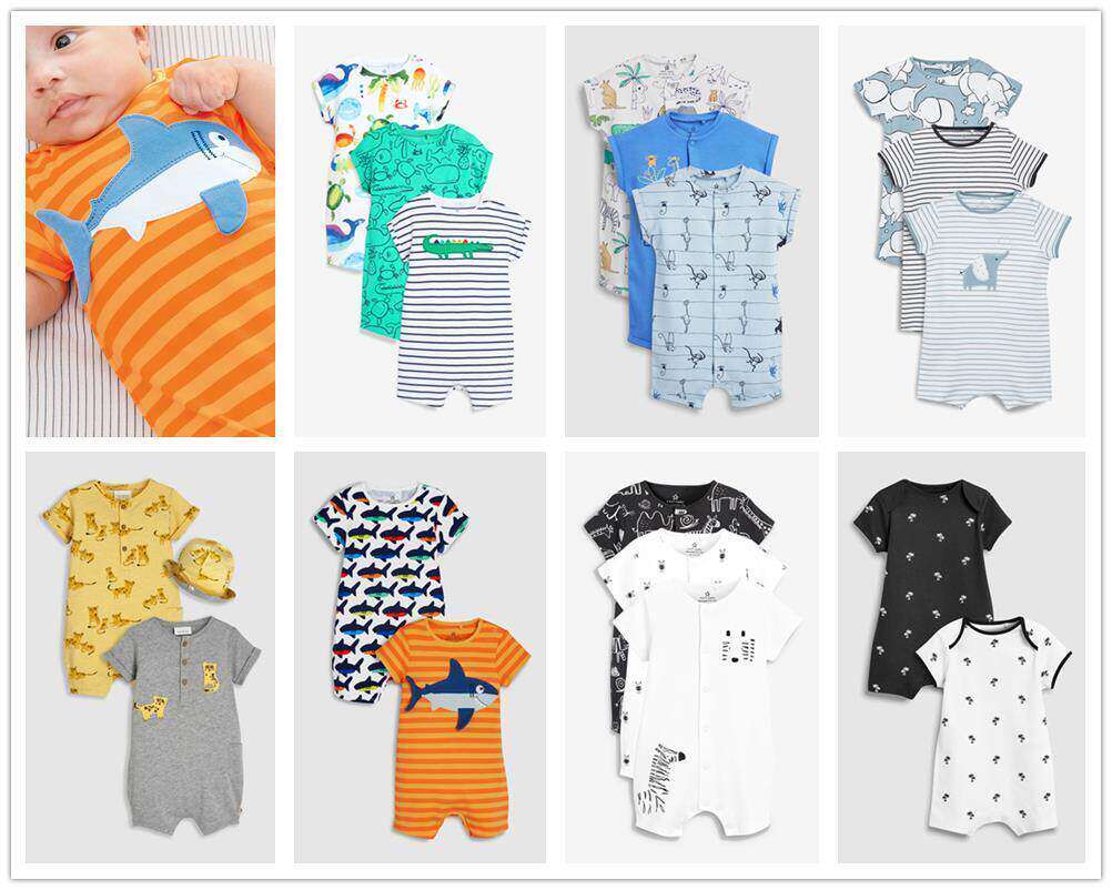 现货夏装英国NEXT新生婴儿连体衣男宝宝全棉短袖哈衣连身爬服