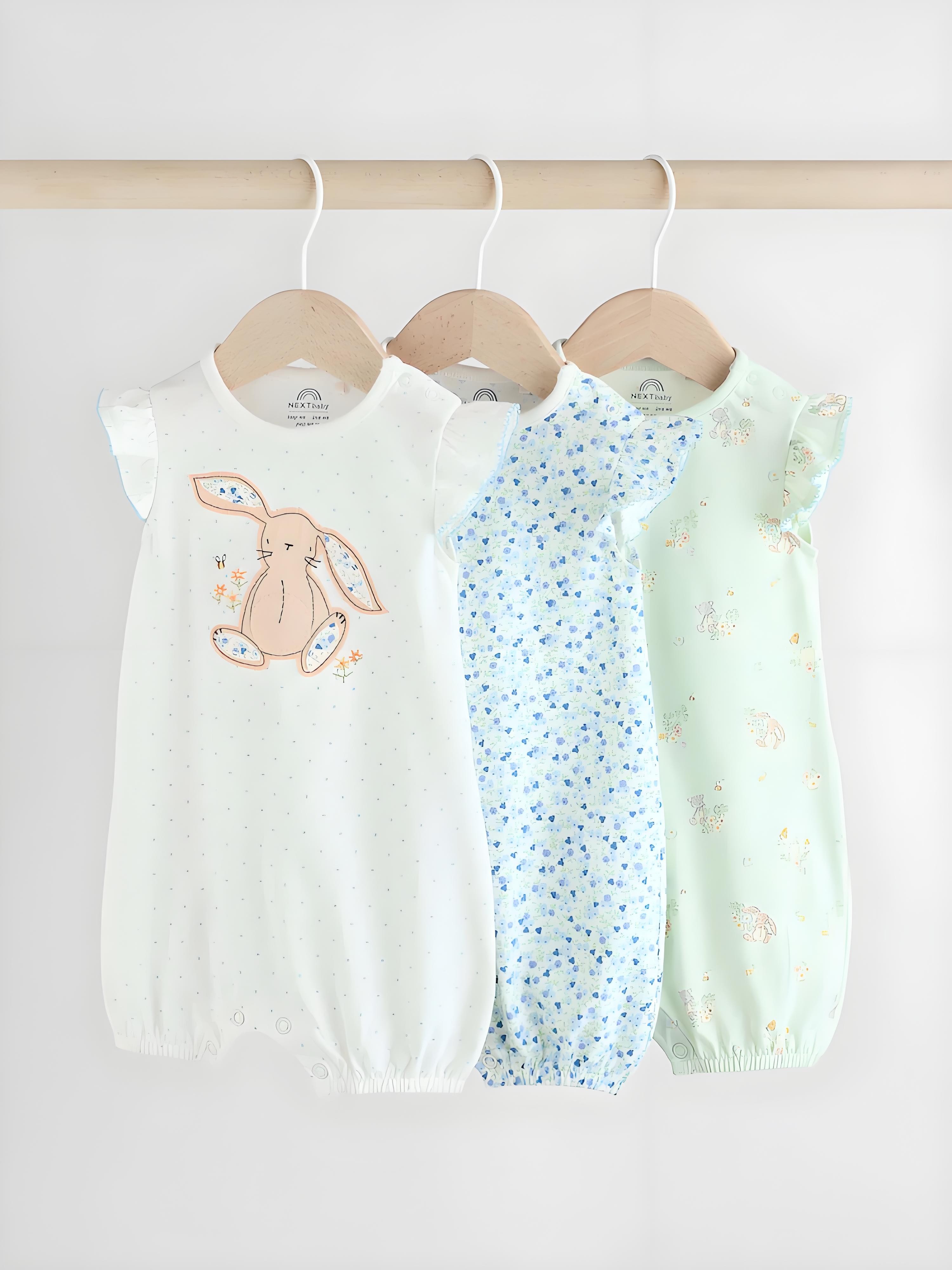 现货英国Next童装25女宝宝婴儿碎花兔子纯棉短袖连体衣连身爬服3