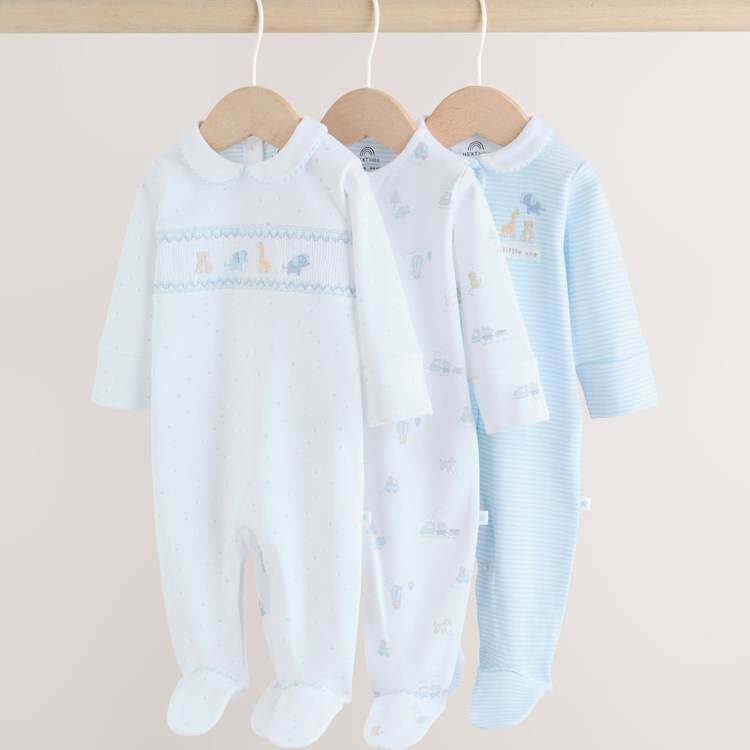 英国童装25新生婴儿男女宝宝蓝色翻领长袖连体衣纯棉爬服连身衣