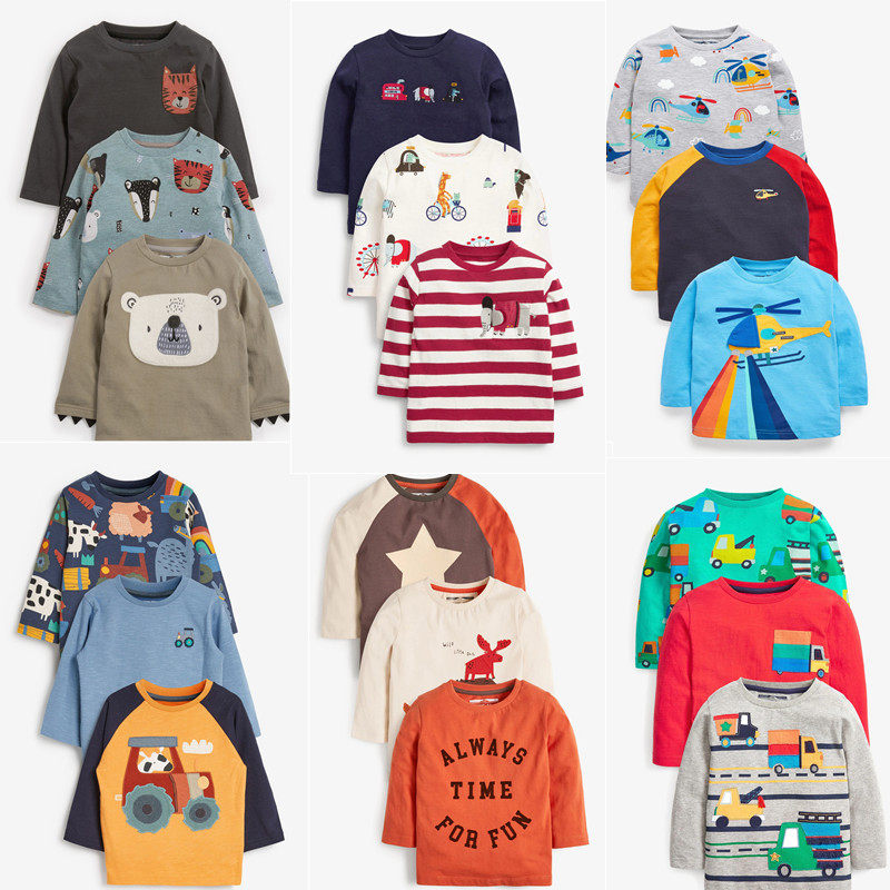 现货英国Next童装春秋男童男宝宝纯棉卡通刺绣长袖圆领T恤上衣3件,童装/婴儿装/亲子装,T恤,淘宝优惠券,粉丝福利购,淘宝优惠卷