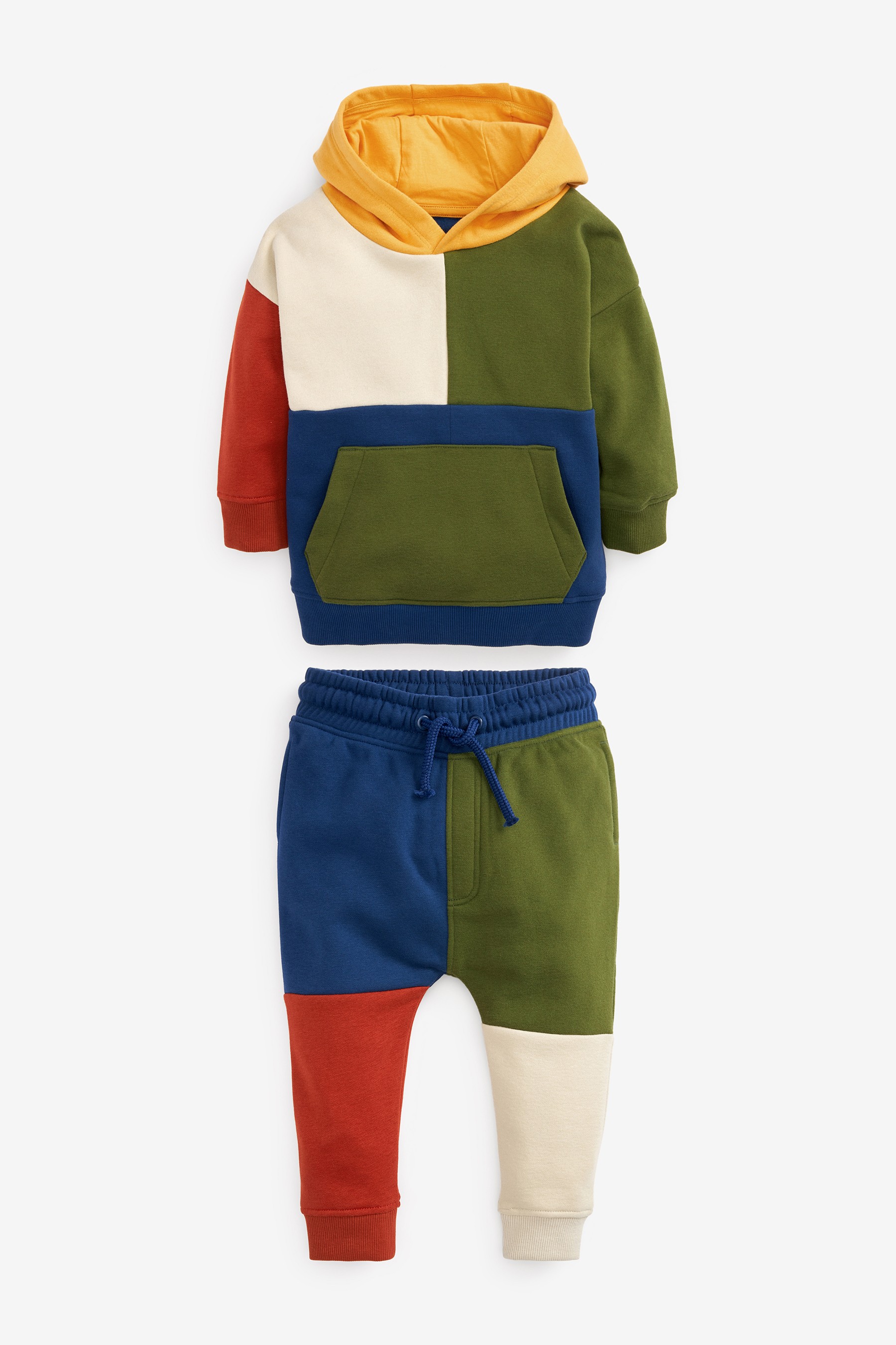 现货英国Next正品秋季新男童男宝宝拼色连帽套头卫衣运动裤套装