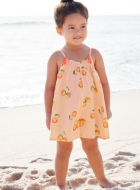 现货英国next童装夏女童宝宝橙色水果印花度假风吊带连身裤连体裤