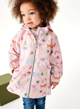 现货英国NEXT童装女童女宝宝粉独角兽防雨印花风衣外套女孩夹克