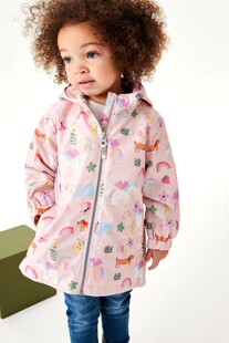 现货英国NEXT童装女童女宝宝粉独角兽防雨印花风衣外套女孩夹克
