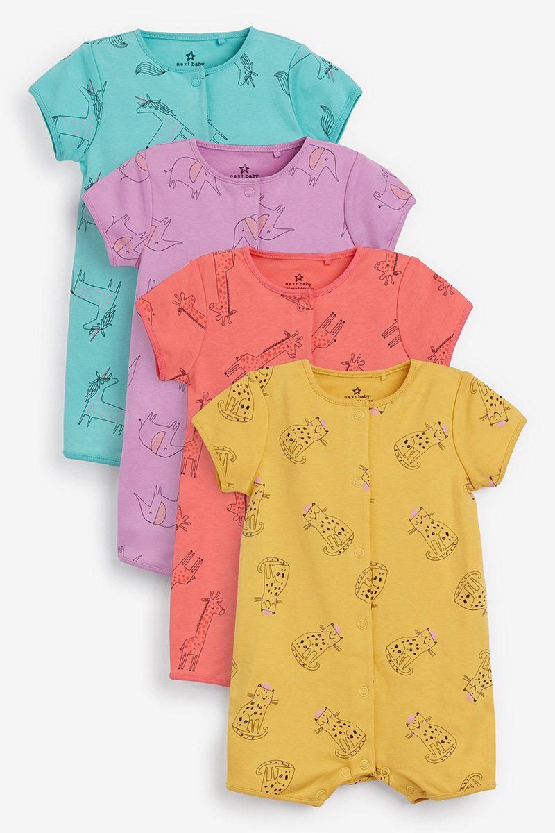 现货NEXT童装男女宝婴儿独角兽大象长颈鹿爬服哈衣短袖连体衣4件
