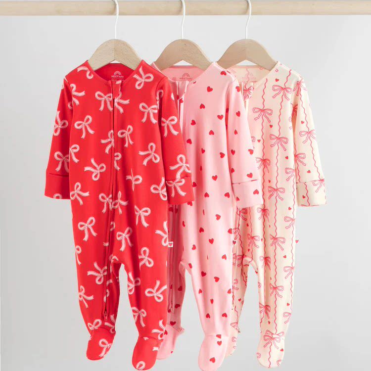 现货英国next童装进口女宝宝婴儿纯棉长袖拉链包脚连体衣哈衣爬服