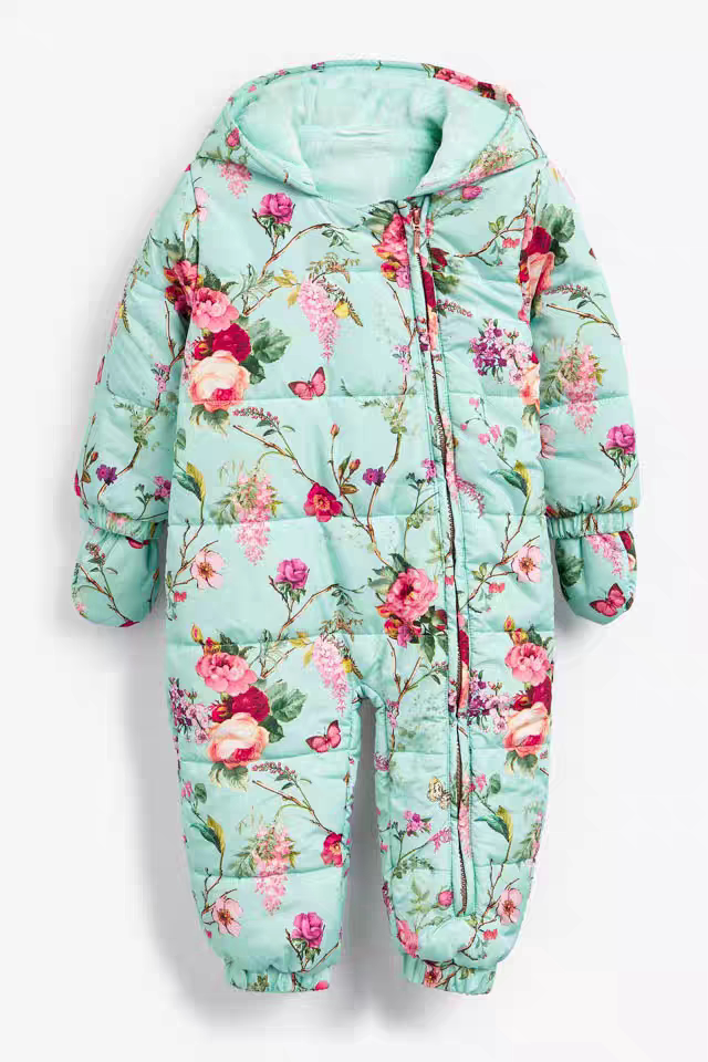 现货英国next冬女宝宝婴幼儿印花拉链加绒保暖连体棉服连体服外套