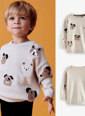 现货英国NEXT童装男童男宝宝可爱卡通小狗套头针织衫毛衣儿童上衣