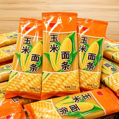 250g东北纯干玉米面条挂面粗粮细作叉插条面纯黄细条粗粮面条袋装