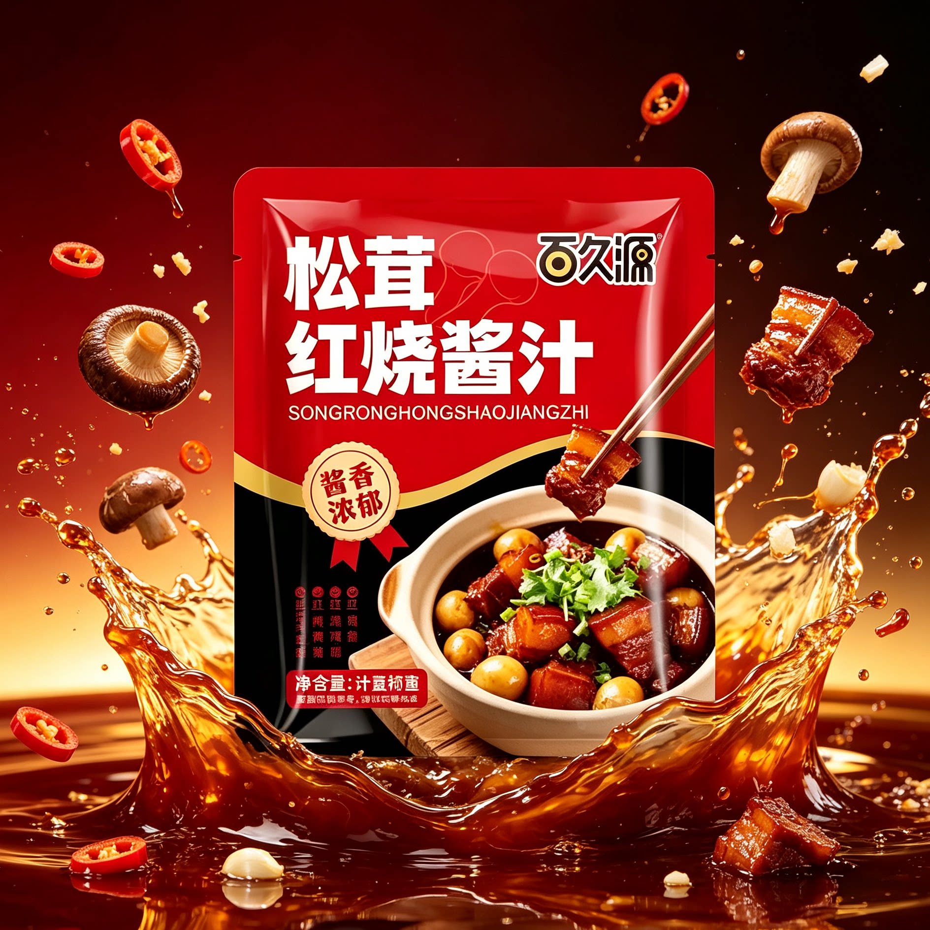 百久源松茸红烧酱汁调料包红烧肉红烧鱼红烧猪蹄家用调味酱料50g