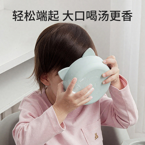 Qlittle儿童叉勺宝宝硅胶辅食碗学吃饭训练叉勺碗套装婴幼儿餐具