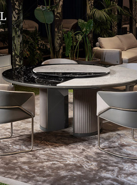 Visionnaire圆餐桌轻奢带转盘Simple marble round dining table