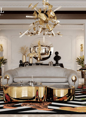 Boca do lobo沙发高级感金属真皮北京Luxurious living room sofa