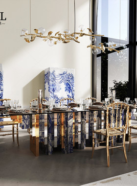 Boca do lobo奢华手绘玻璃餐桌Art glass dining table浙江定制