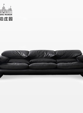 Cassina Maralunga黑色马拉伦加意式极简真皮客厅直排影音室沙发